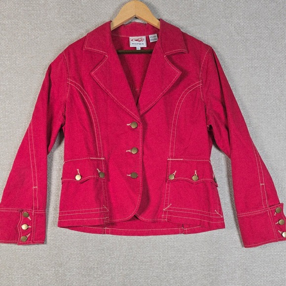 Roper Jackets & Blazers - Roper Pink Denim Western Jacket Womens Large Pink Jean Blazer Cowgirl Rodeo Vtg